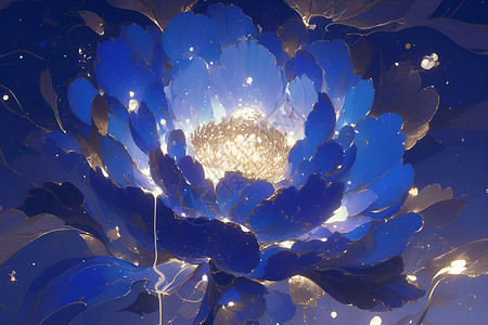 牡丹节星空下的蓝色花朵插画