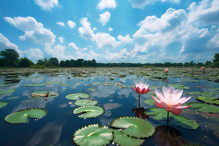 中国风荷花插画湖面上的莲花背景