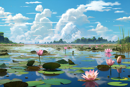 荷塘仙境美景背景图片
