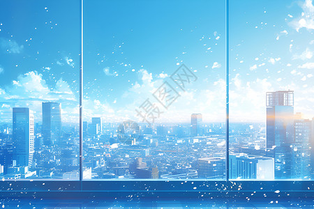 玻璃窗贴图玻璃窗背景下的城市插画