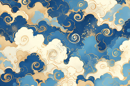 蓝色和金色的祥云背景图片