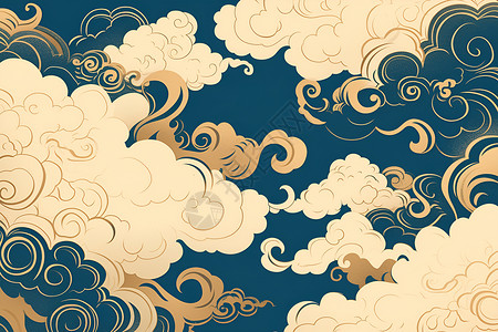 金色复古金色的云朵点缀插画