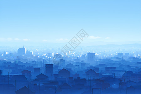 阳台眺望晨雾笼罩下的城市插画插画