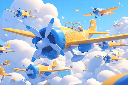 白百何个性发型蓝天白云中飞机插画