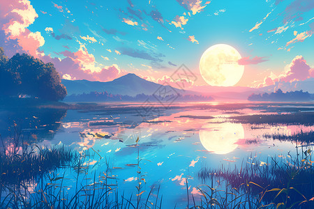 宁静明月洒在河流上背景图片