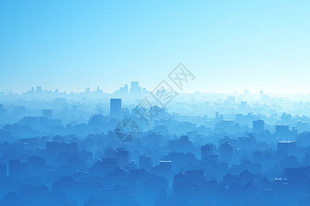 城市蒙上轻薄蓝色雾气背景图片