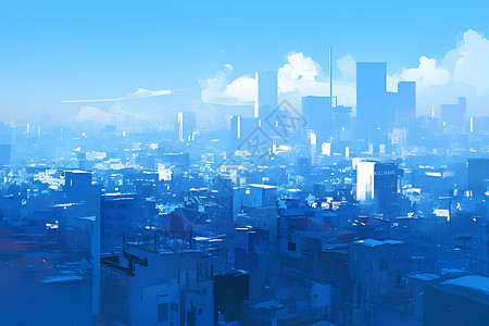 雾霾中的城市建筑背景图片