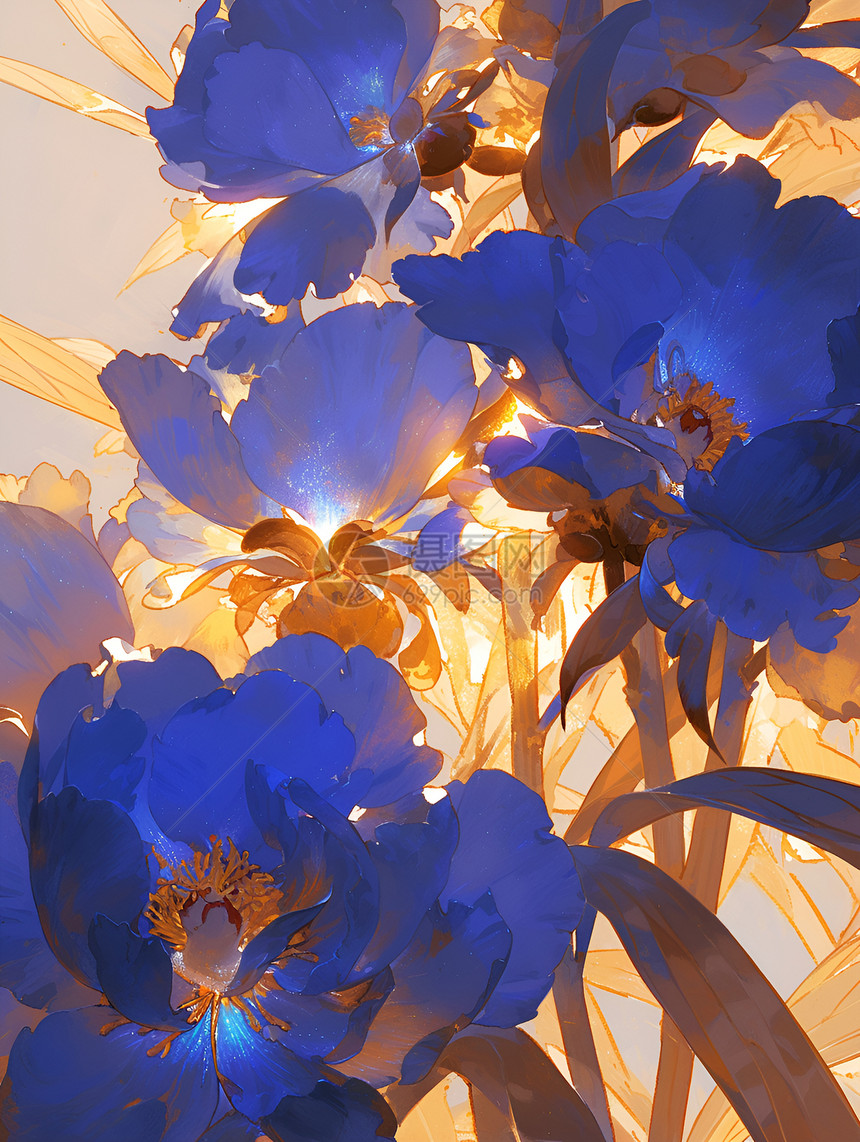 梦幻蓝色花朵盛开图片