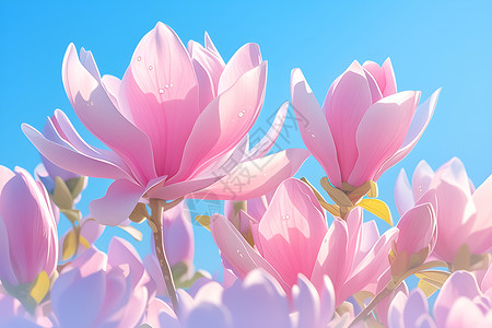 粉色玉兰花盛放背景图片