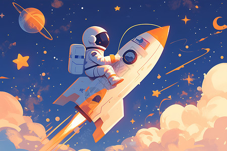 漫画宇航员驾驶火箭高清图片