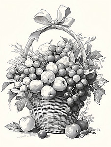 水果篮的线稿插画背景图片