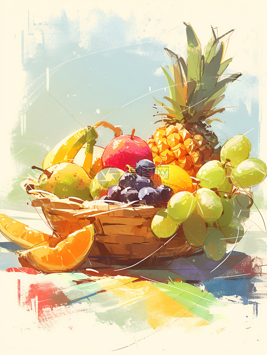 水果篮的插画图片
