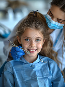 初次光顾牙医的小女孩高清图片