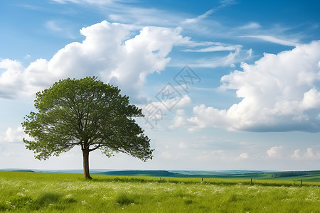 草原中的树木背景图片