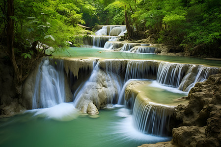 心型水流山谷中美丽的瀑布背景