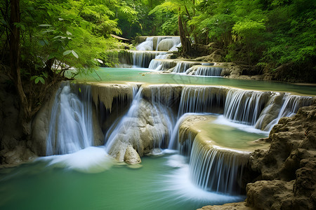 山谷中美丽的瀑布背景