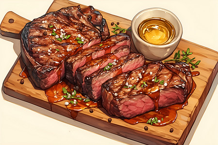 神户牛肉展示的卡通牛排插画