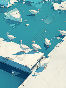 河边的鸭子插画背景图片