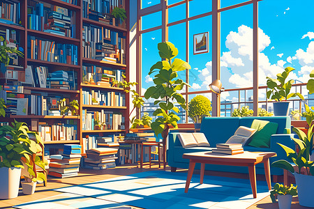 阳光里的书房背景图片