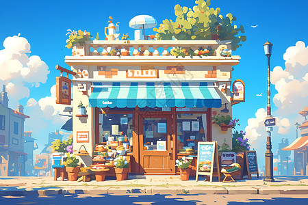 街边的鲜花店背景图片