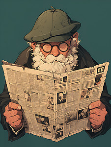在公园的老人绅士沉浸在报纸中插画
