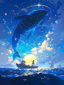 奇幻的鲸鱼和女孩背景图片