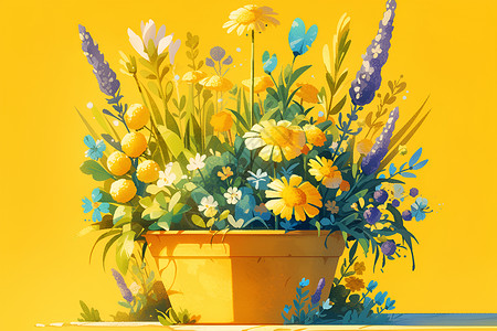 展示花卉展示的盆栽植物插画
