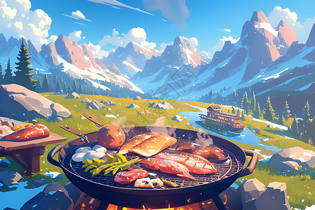 山顶中的烤肉背景图片