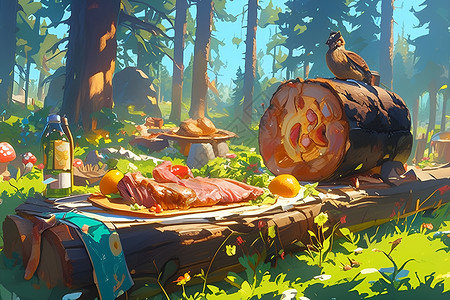 森林中的烤肉插图背景图片