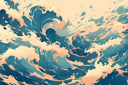 汹涌海浪海洋中汹涌的海浪插画