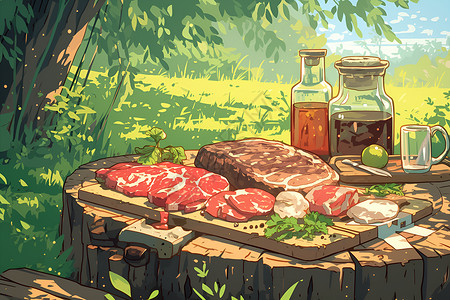 森林中的烤肉美食背景图片