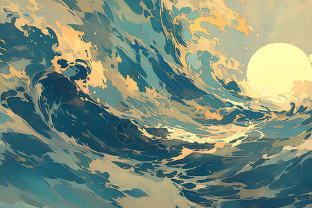 汹涌海浪海洋中的波浪插画