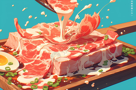 木板食物健康美味的牛肉插画