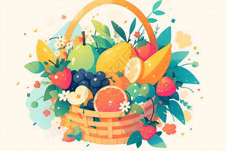 提篮子篮子中的水果插画