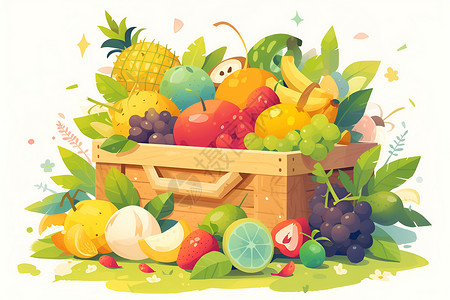 水果盒子盒子中的水果插画