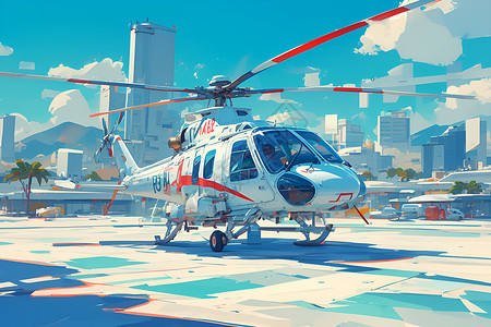直升飞机救援飞行的直升飞机设备插画
