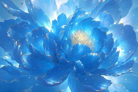 蓝色植物圆框梦幻蓝色牡丹插画