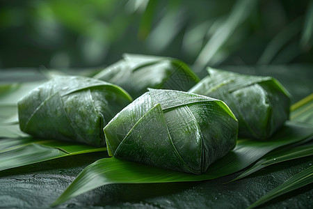 粽子的绿色粽叶背景图片