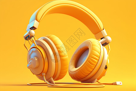 头戴式蓝牙耳机黄色的耳机插画