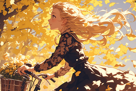 金发少女骑自行车背景图片