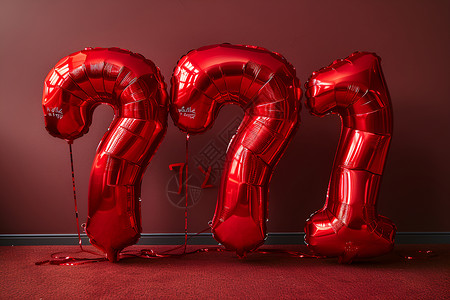 充气膨胀风格红色数字气球背景