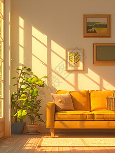 公寓样板房阳光里的柔软沙发插画