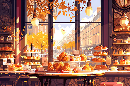 阳光里的面包店背景图片
