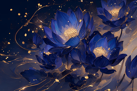 夜晚蓝色花朵美丽的蓝色花朵插画