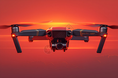 红色无人机飞翔天空的无人机背景