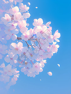 蔚蓝背景樱花在蔚蓝天空下盛开插画