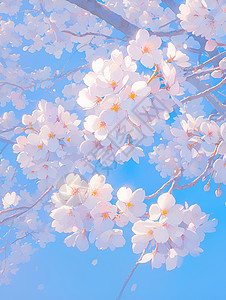 白色樱花飘满蓝天背景图片