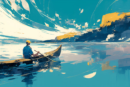 海湾森林公园海湾里划船的人插画