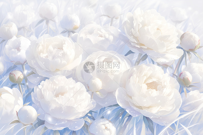 绽放的白色花丛图片