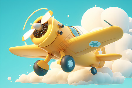 蓝天中飞翔的黄色飞机背景图片